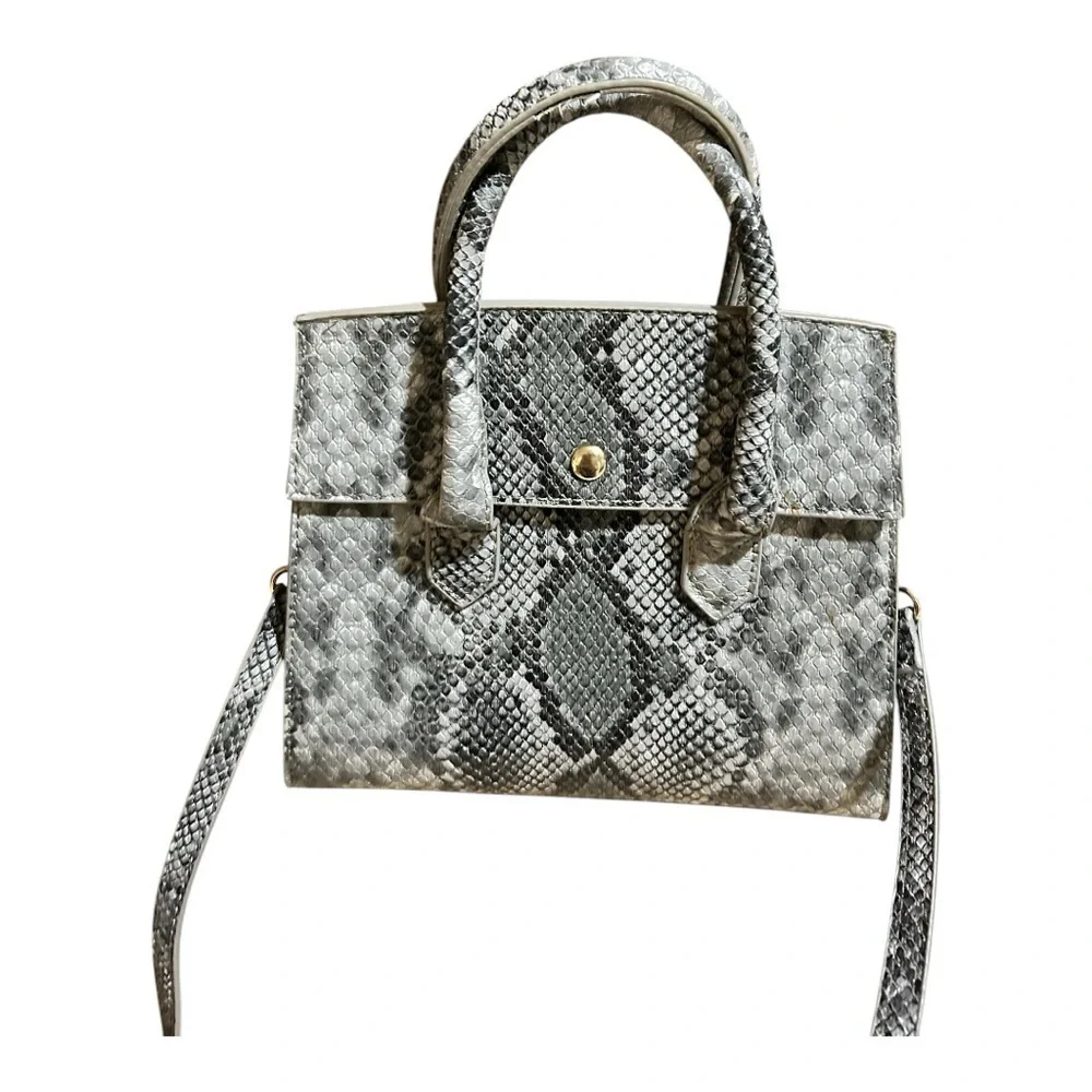 Gray Structured Satchel with Snakeskin Texture - Picture 1 of 5